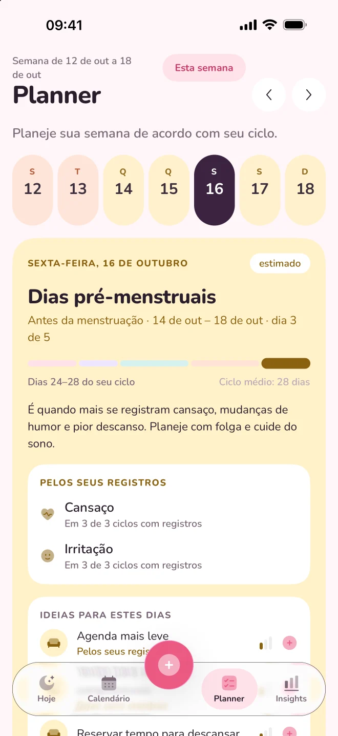Planner nos dias pré-menstruais: cansaço e irritação pelos seus registros, e ideias para esses dias